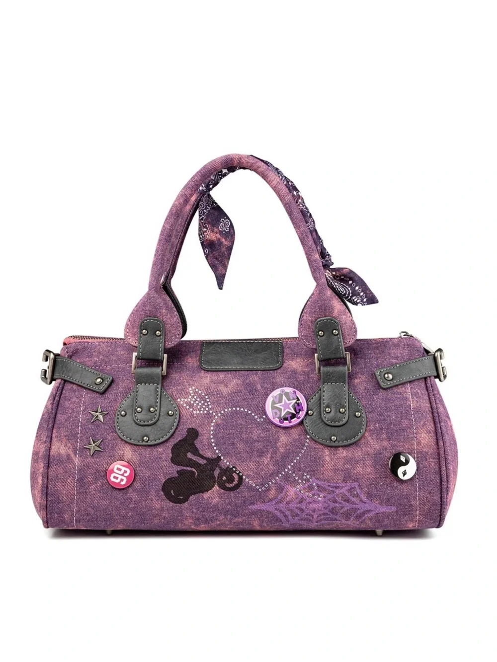 Von Dutch Bree Purple Pink Handbag with Lock, Twilly, and Pins NWT